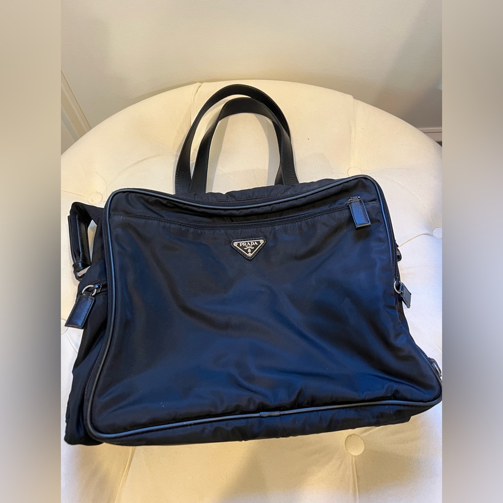 Preowned Prada Black Nylon Diaper Travel Crossbody Tote Black Bag